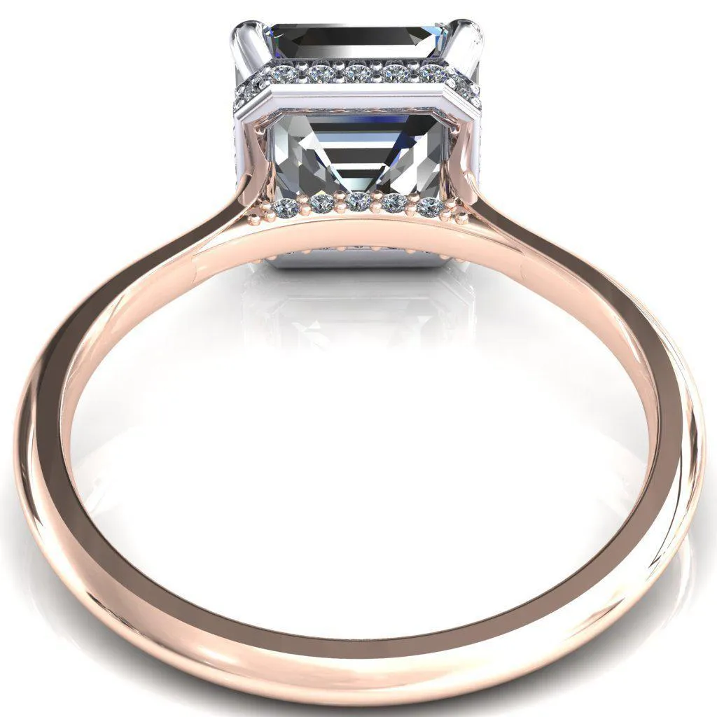 Janey Asscher Moissanite 4 Prongs Claw Floating Halo Inverted Cathedral Ring