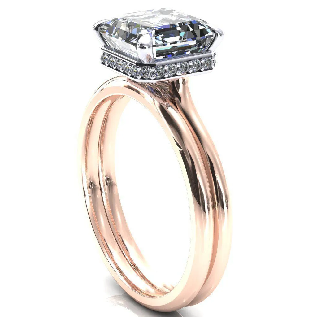 Janey Asscher Moissanite 4 Prongs Claw Floating Halo Inverted Cathedral Ring
