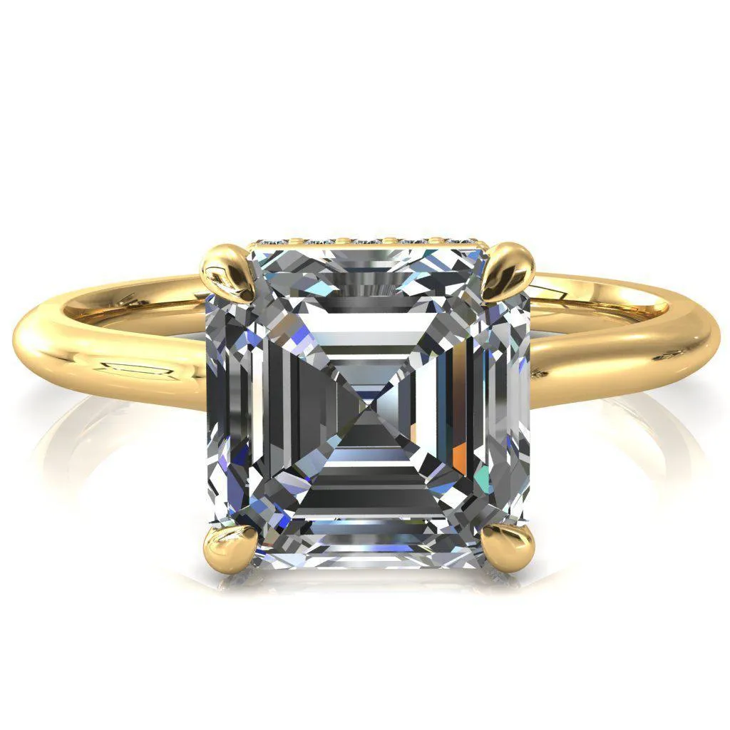 Janey Asscher Moissanite 4 Prongs Claw Floating Halo Inverted Cathedral Ring