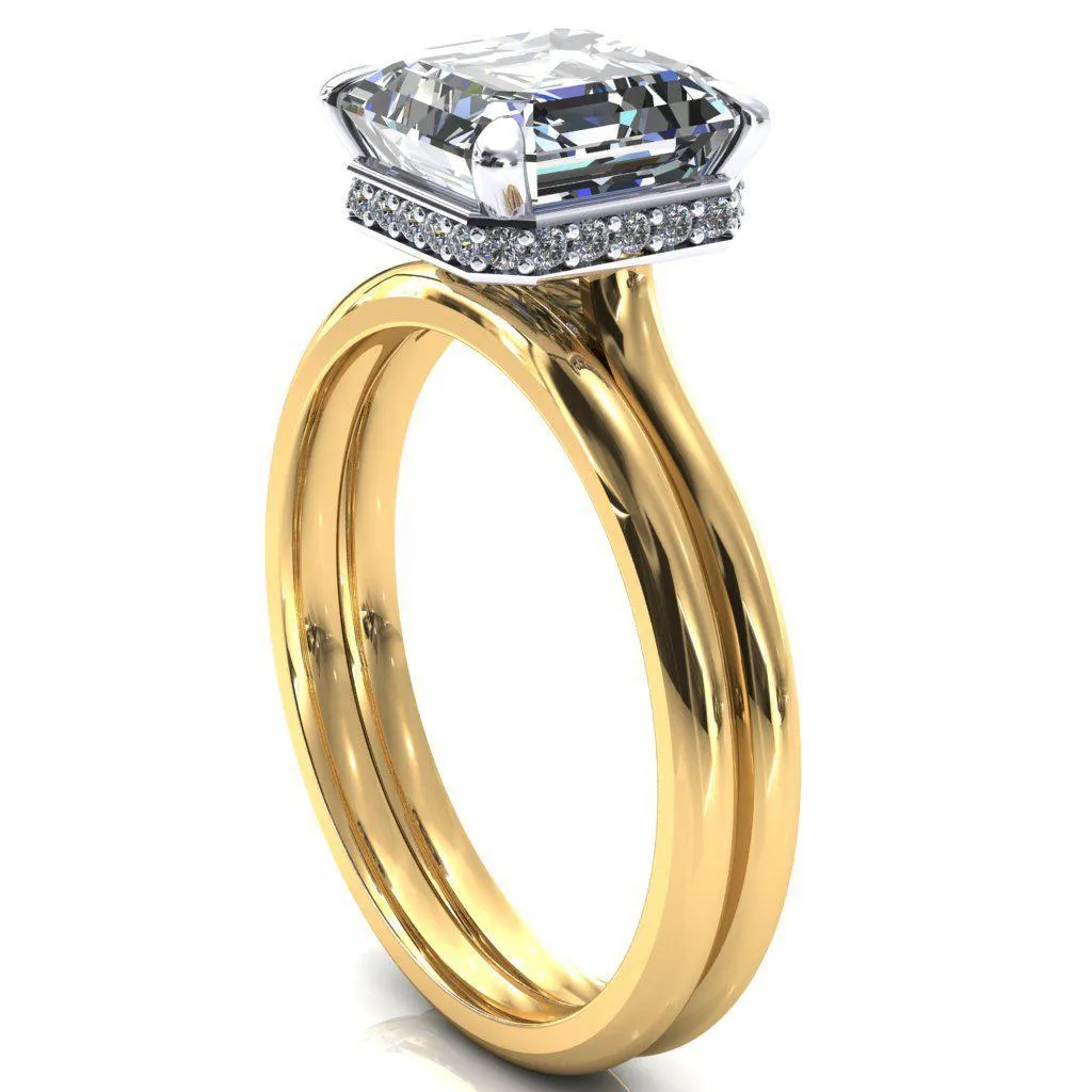 Janey Asscher Moissanite 4 Prongs Claw Floating Halo Inverted Cathedral Ring