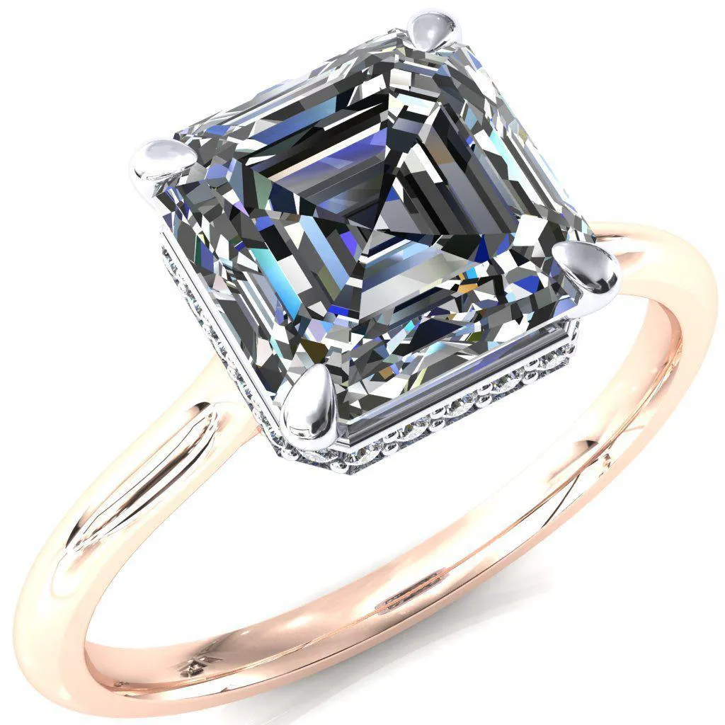 Janey Asscher Moissanite 4 Prongs Claw Floating Halo Inverted Cathedral Ring