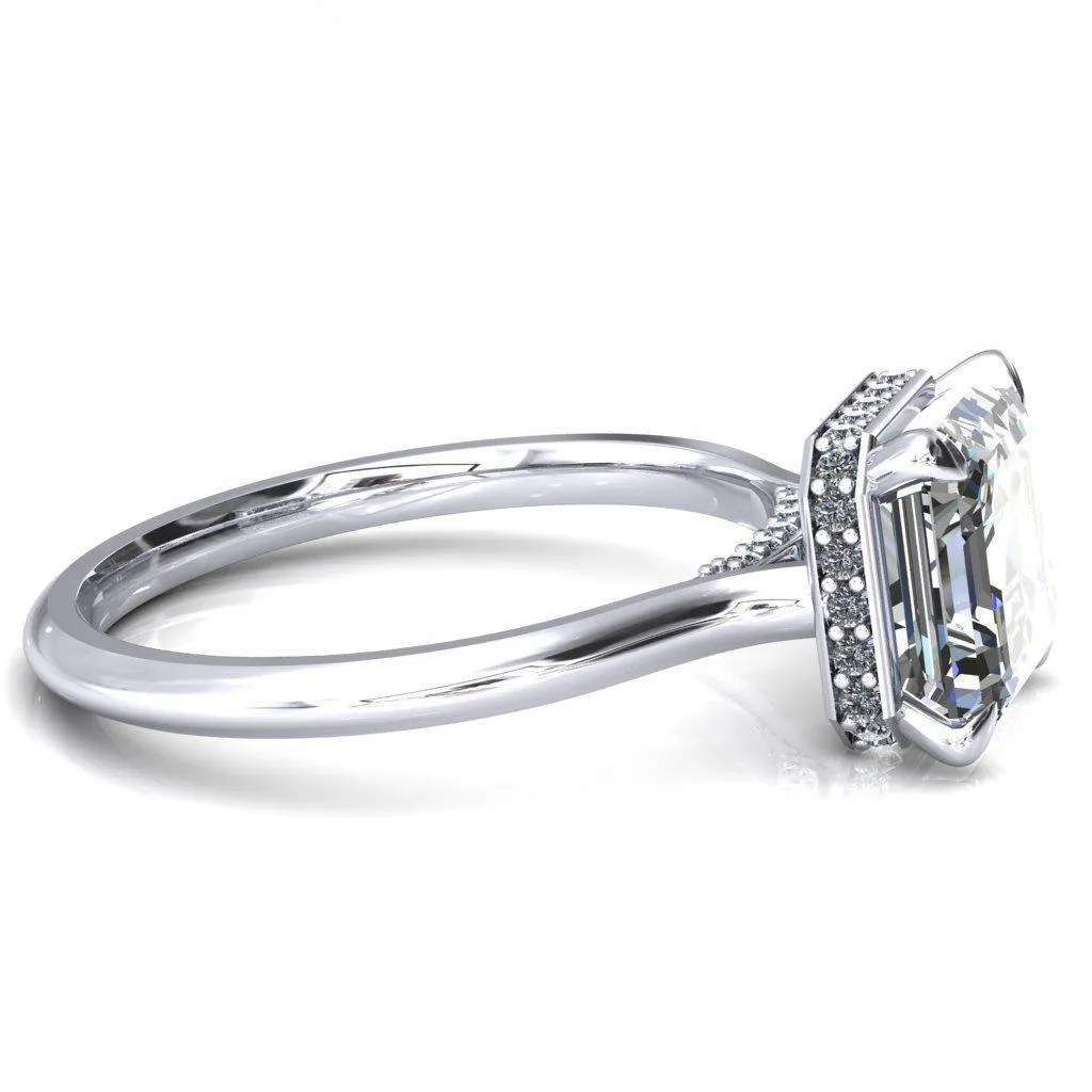 Janey Asscher Moissanite 4 Prongs Claw Floating Halo Inverted Cathedral Ring