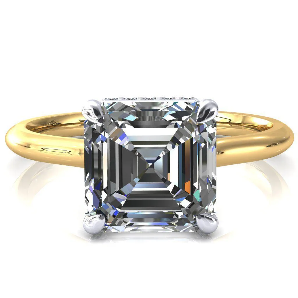 Janey Asscher Moissanite 4 Prongs Claw Floating Halo Inverted Cathedral Ring