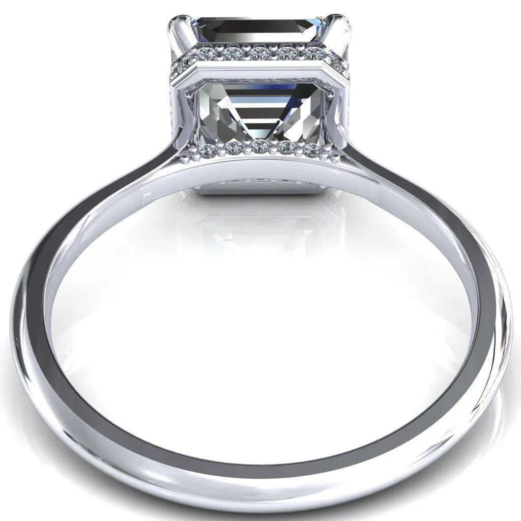 Janey Asscher Moissanite 4 Prongs Claw Floating Halo Inverted Cathedral Ring