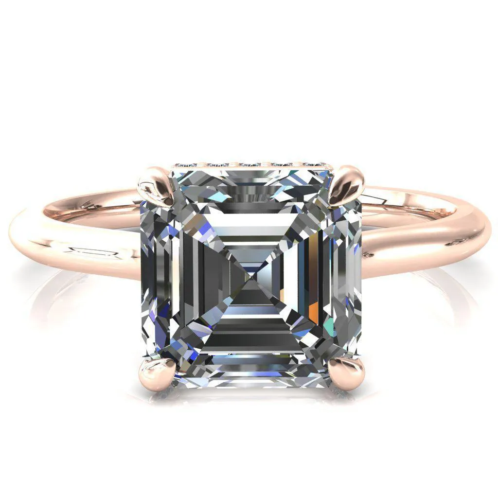 Janey Asscher Moissanite 4 Prongs Claw Floating Halo Inverted Cathedral Ring