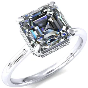 Janey Asscher Moissanite 4 Prongs Claw Floating Halo Inverted Cathedral Ring