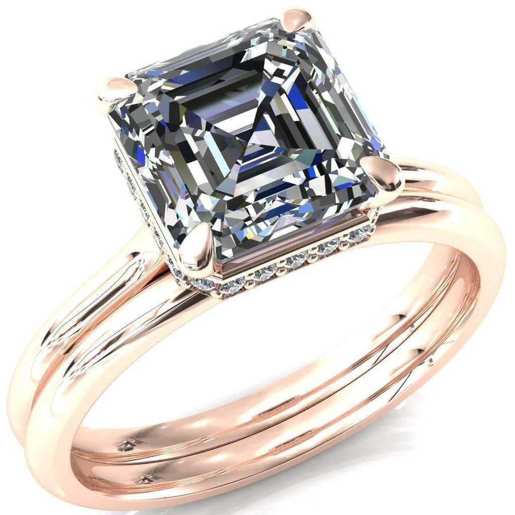 Janey Asscher Moissanite 4 Prongs Claw Floating Halo Inverted Cathedral Ring