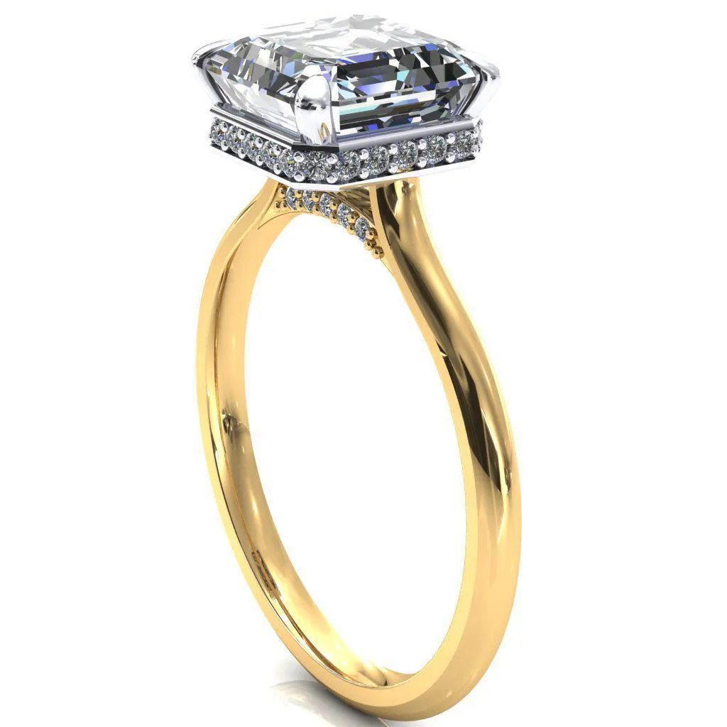 Janey Asscher Moissanite 4 Prongs Claw Floating Halo Inverted Cathedral Ring
