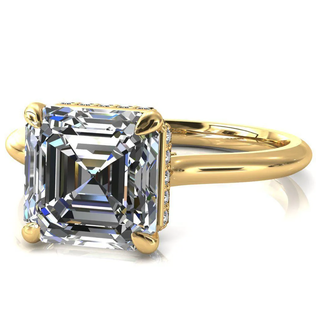 Janey Asscher Moissanite 4 Prongs Claw Floating Halo Inverted Cathedral Ring