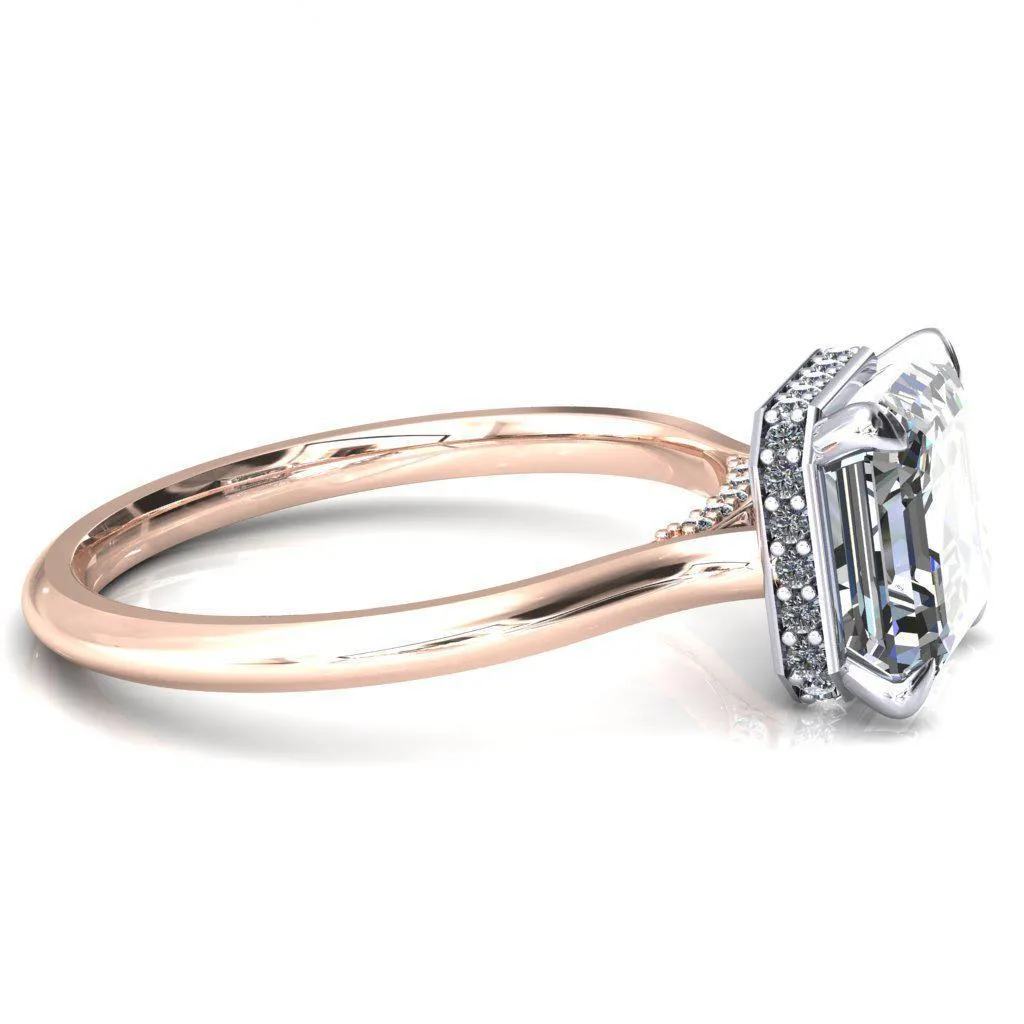 Janey Asscher Moissanite 4 Prongs Claw Floating Halo Inverted Cathedral Ring