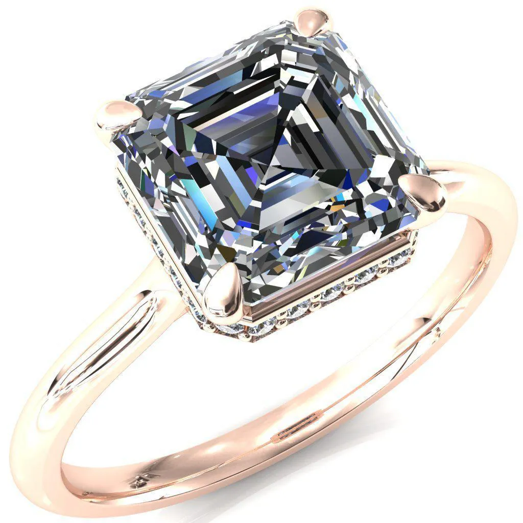 Janey Asscher Moissanite 4 Prongs Claw Floating Halo Inverted Cathedral Ring