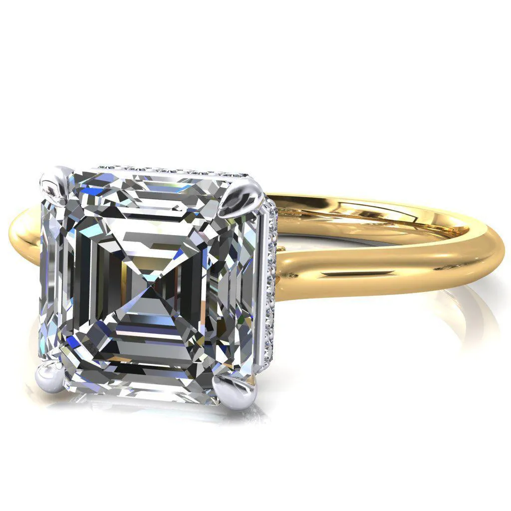 Janey Asscher Moissanite 4 Prongs Claw Floating Halo Inverted Cathedral Ring
