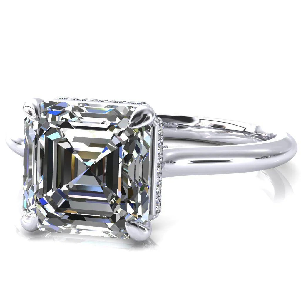 Janey Asscher Moissanite 4 Prongs Claw Floating Halo Inverted Cathedral Ring