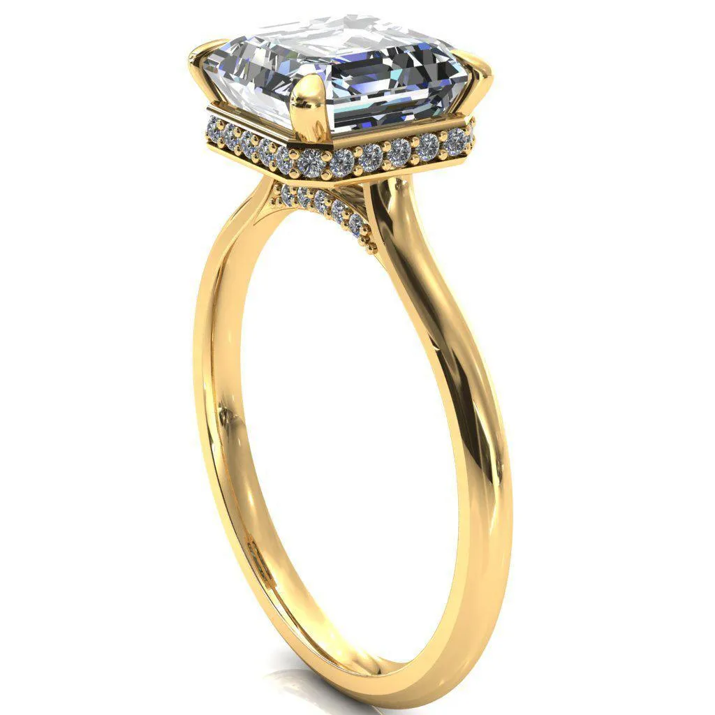 Janey Asscher Moissanite 4 Prongs Claw Floating Halo Inverted Cathedral Ring
