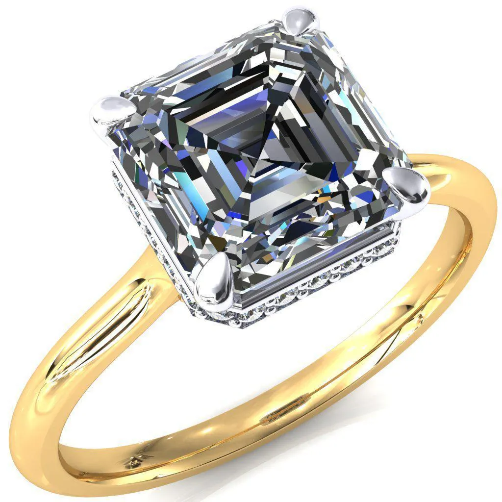Janey Asscher Moissanite 4 Prongs Claw Floating Halo Inverted Cathedral Ring