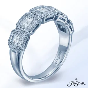 JB STAR HANDCRAFTED DIAMOND BAND EXQUISITELY MADE WITH 5 ASSCHER-CUT DIAMONDS IN BEZEL SETTING, EACH