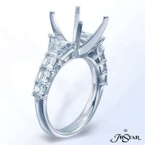 JB STAR PLATINUM DIAMOND SEMI-MOUNT HAND SET WITH 2 TRAPEZOID AND 6 ASSCHER-CUT DIAMONDS ALL PERFECT