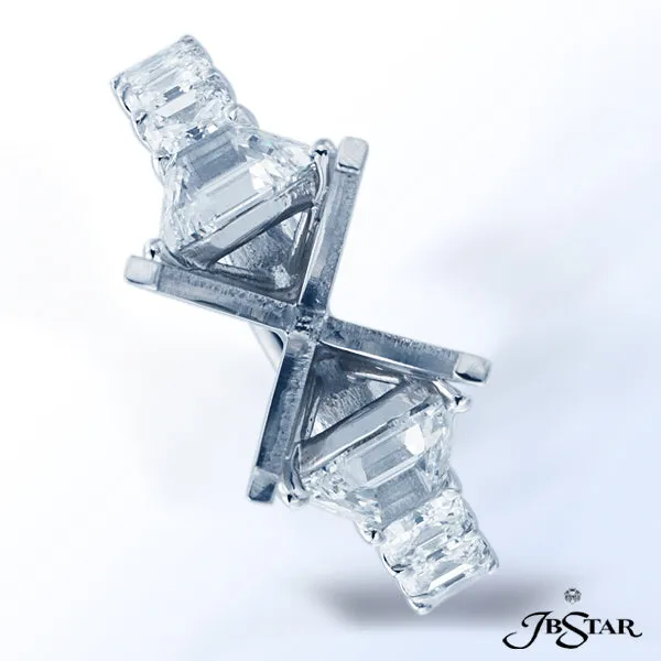 JB STAR PLATINUM DIAMOND SEMI-MOUNT HAND SET WITH 2 TRAPEZOID AND 6 ASSCHER-CUT DIAMONDS ALL PERFECT