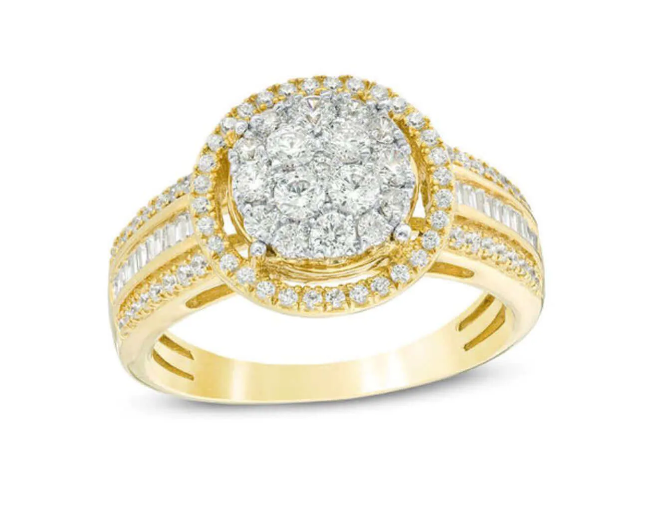 JewelMore 1 Carat Diamond Round Halo Engagement Wedding Ring Yellow Gold in 10K