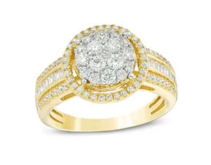 JewelMore 1 Carat Diamond Round Halo Engagement Wedding Ring Yellow Gold in 10K