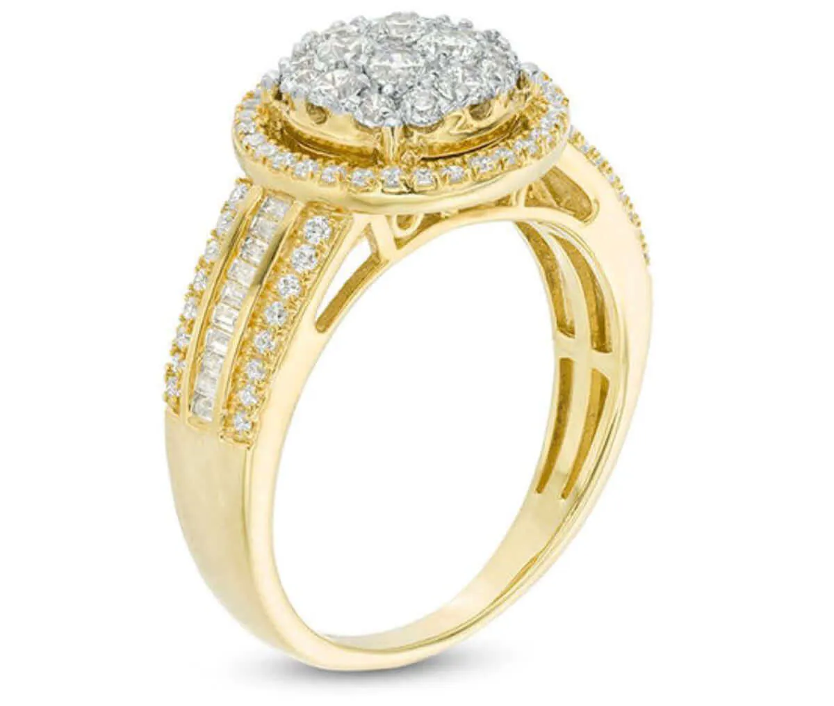 JewelMore 1 Carat Diamond Round Halo Engagement Wedding Ring Yellow Gold in 10K