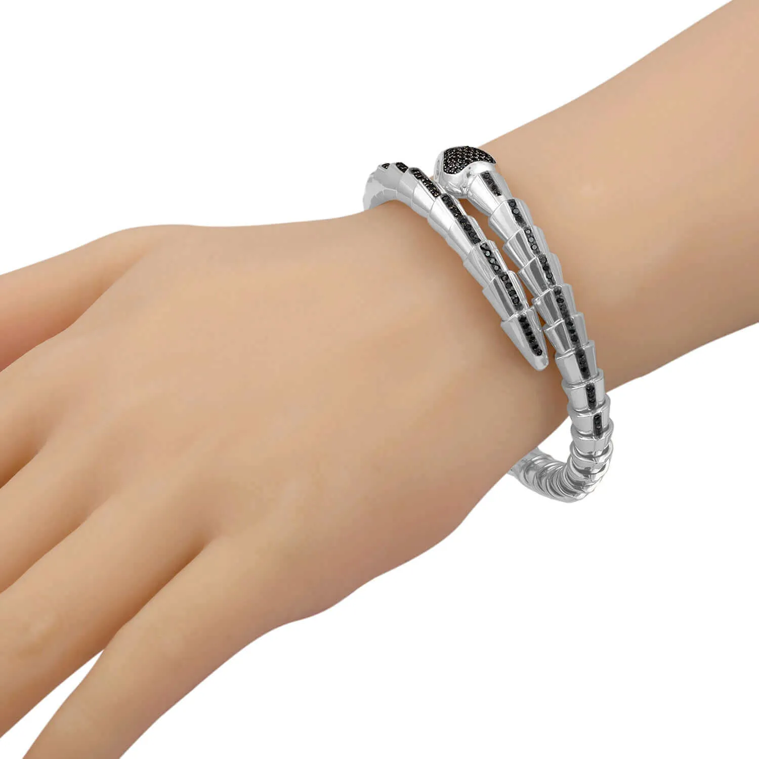 JewelMore Naga Sanke Black Diamond With Sterling Silver Adjustable Bracelet Cuff 3/4ct.tw