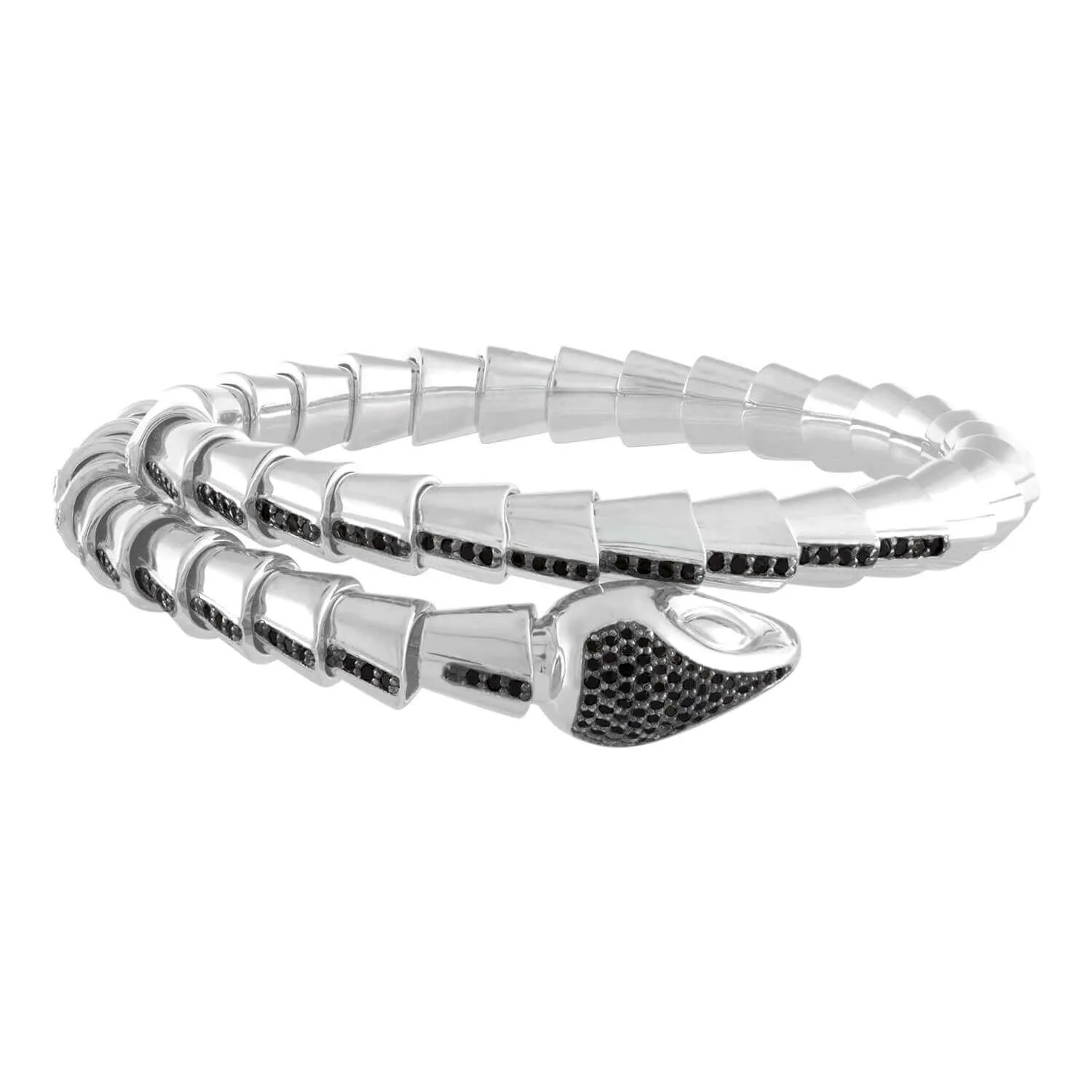JewelMore Naga Sanke Black Diamond With Sterling Silver Adjustable Bracelet Cuff 3/4ct.tw