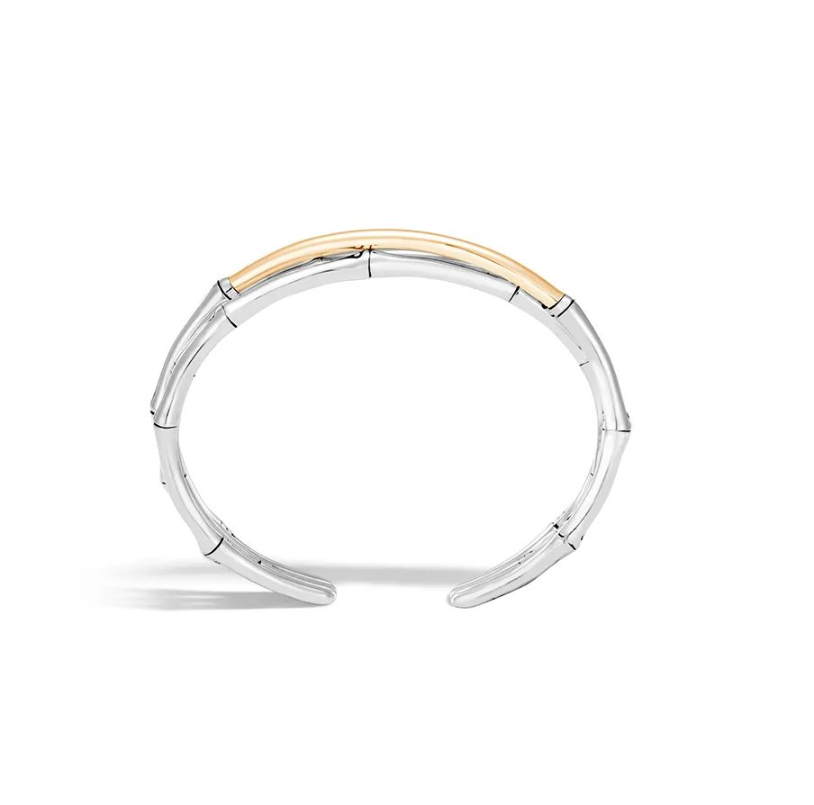John Hardy Bamboo Sterling Silver and Yellow Gold Crossover Cuff