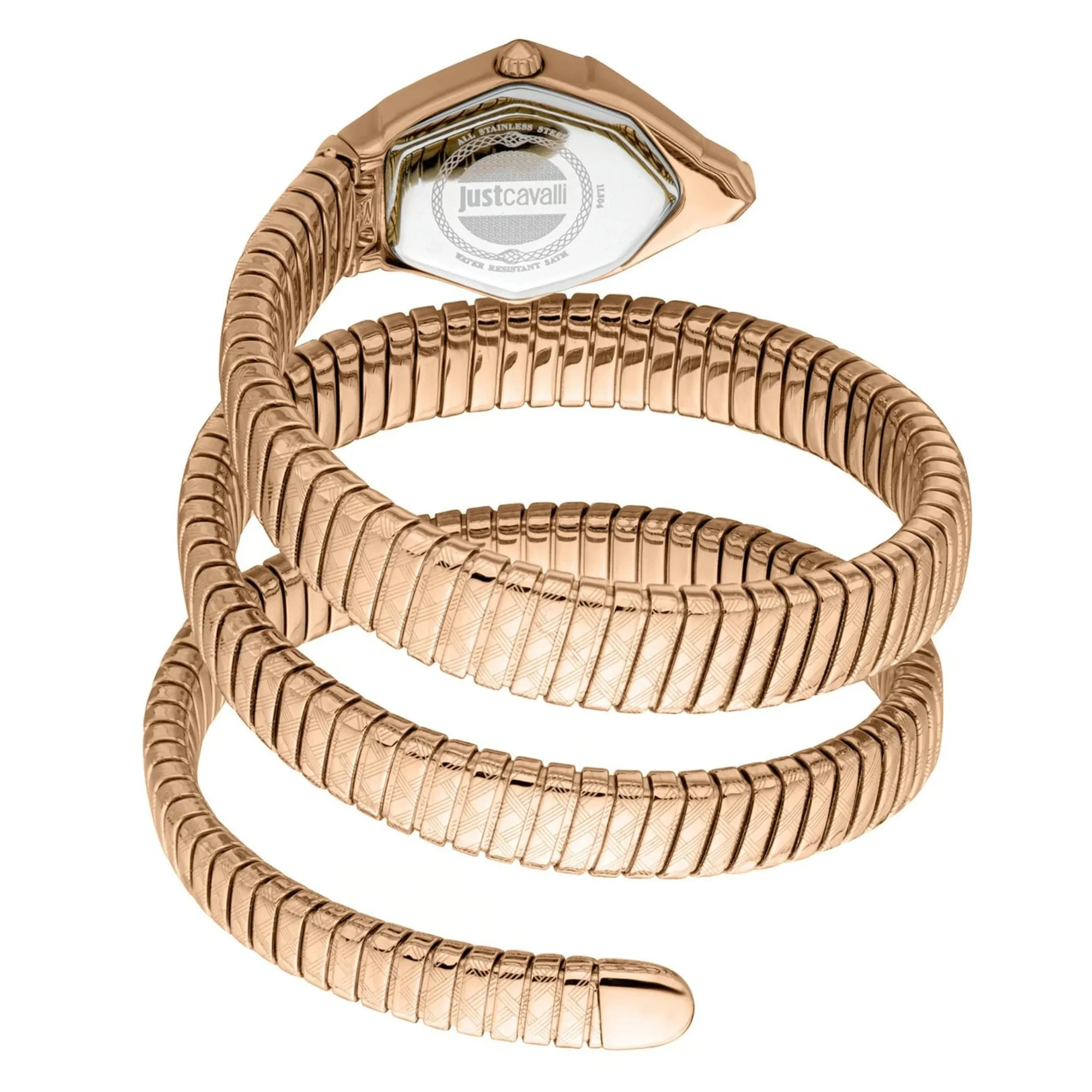 Just Cavalli Mesmerizing Ladies Blue Dial Rose Gold Tone Snake Watch