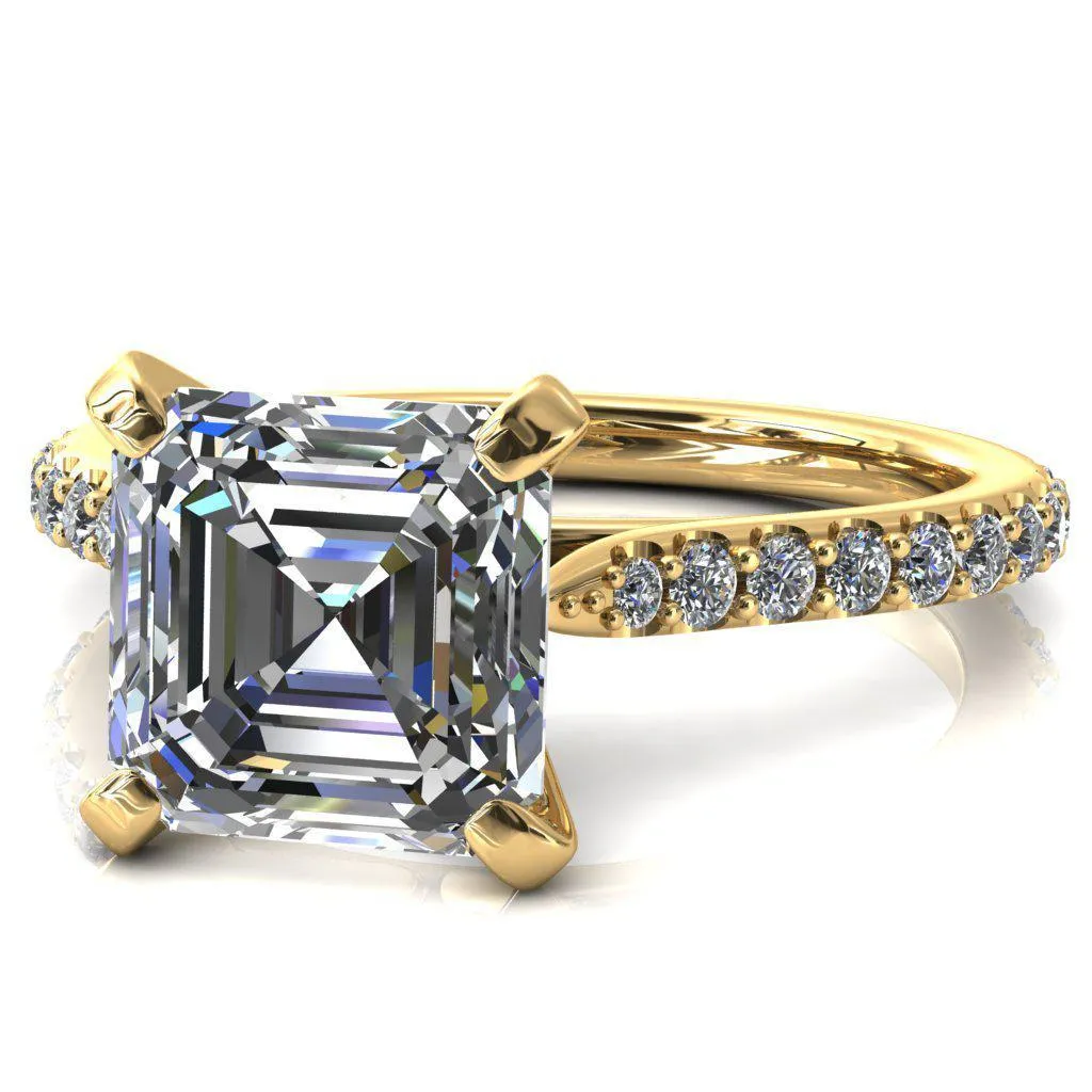 Kelsy Asscher Moissanite 4 Prong 3/4 Shared Scalloped Inverted Cathedral Ring