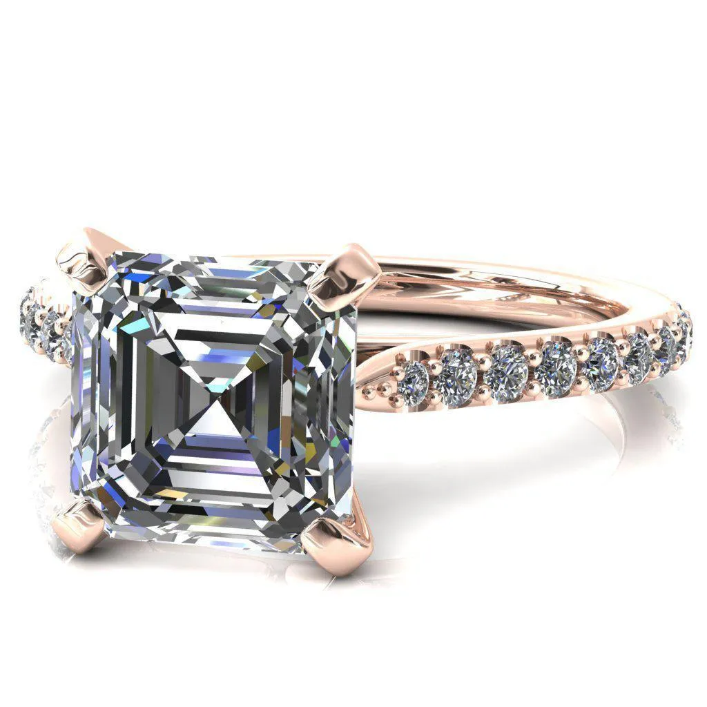 Kelsy Asscher Moissanite 4 Prong 3/4 Shared Scalloped Inverted Cathedral Ring