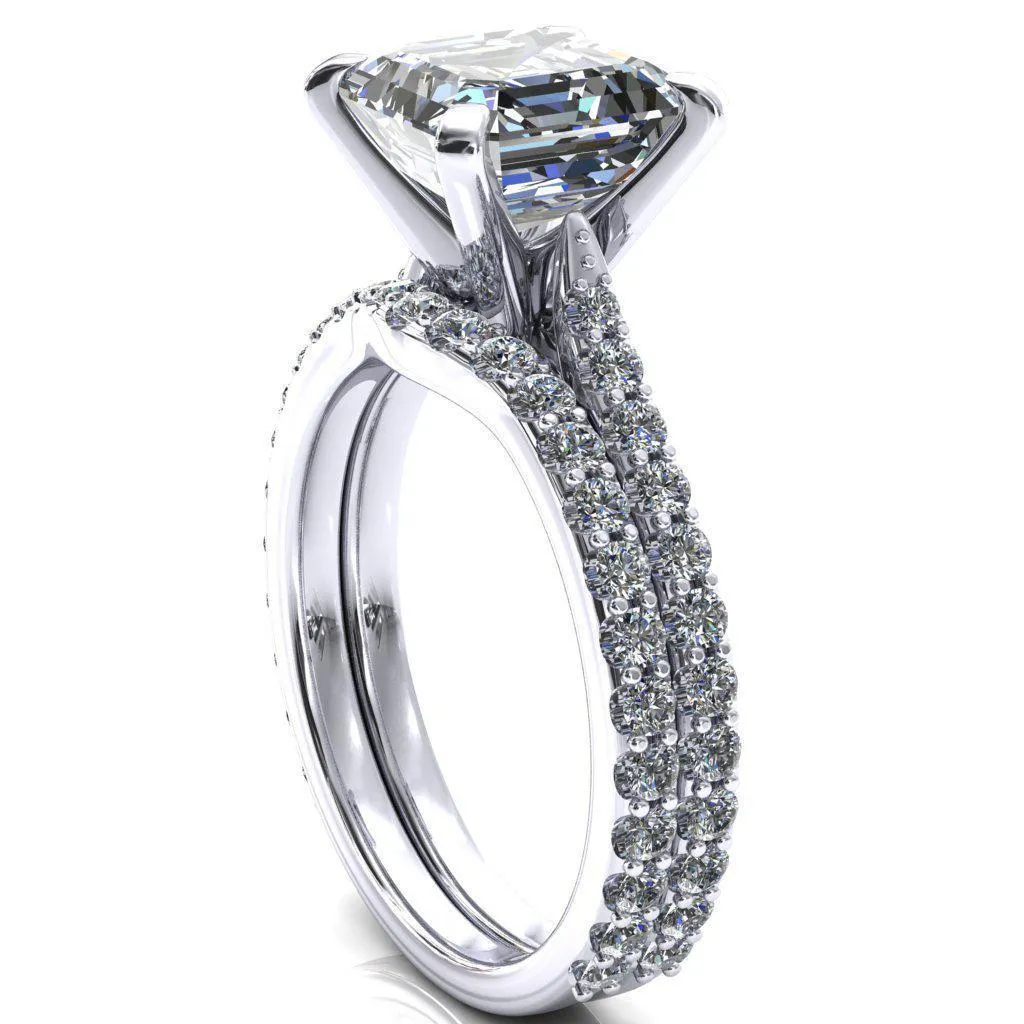 Kelsy Asscher Moissanite 4 Prong 3/4 Shared Scalloped Inverted Cathedral Ring