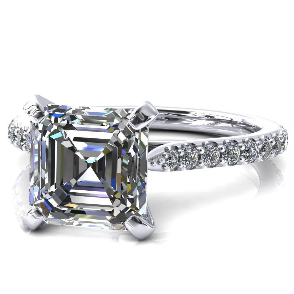 Kelsy Asscher Moissanite 4 Prong 3/4 Shared Scalloped Inverted Cathedral Ring