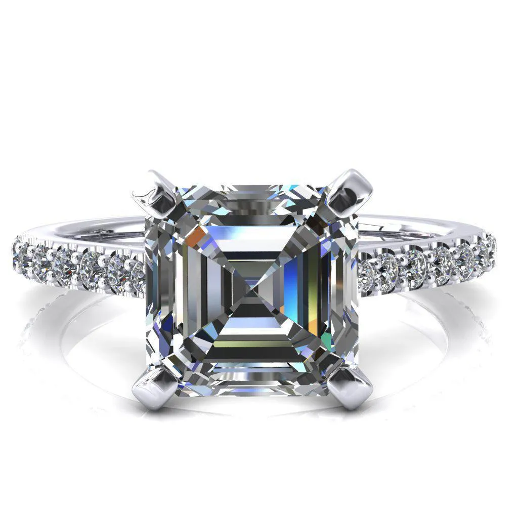 Kelsy Asscher Moissanite 4 Prong 3/4 Shared Scalloped Inverted Cathedral Ring