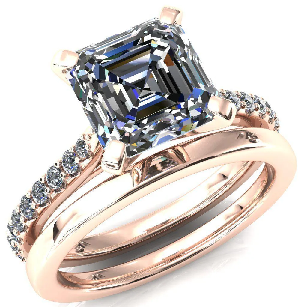 Kelsy Asscher Moissanite 4 Prong 3/4 Shared Scalloped Inverted Cathedral Ring