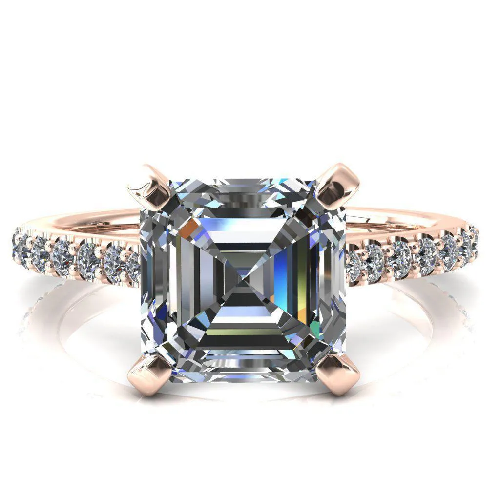 Kelsy Asscher Moissanite 4 Prong 3/4 Shared Scalloped Inverted Cathedral Ring