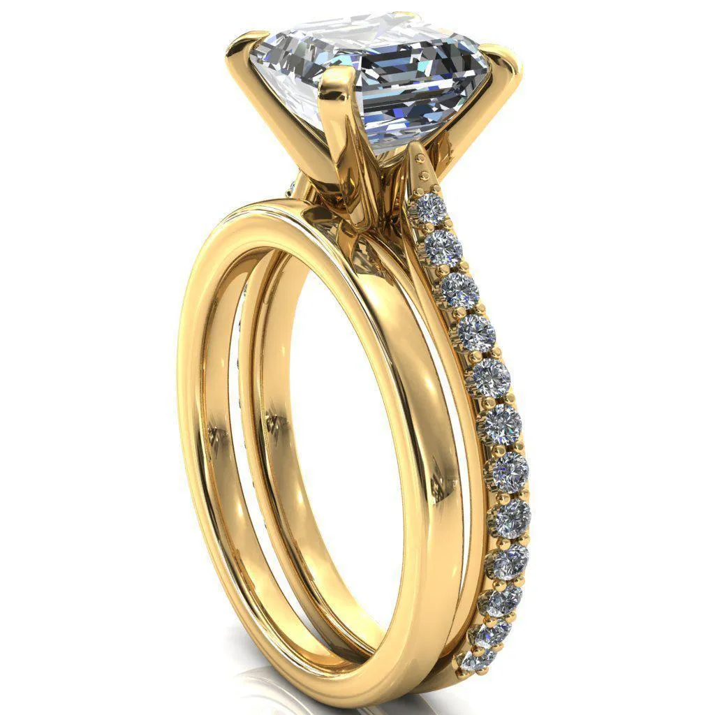 Kelsy Asscher Moissanite 4 Prong 3/4 Shared Scalloped Inverted Cathedral Ring
