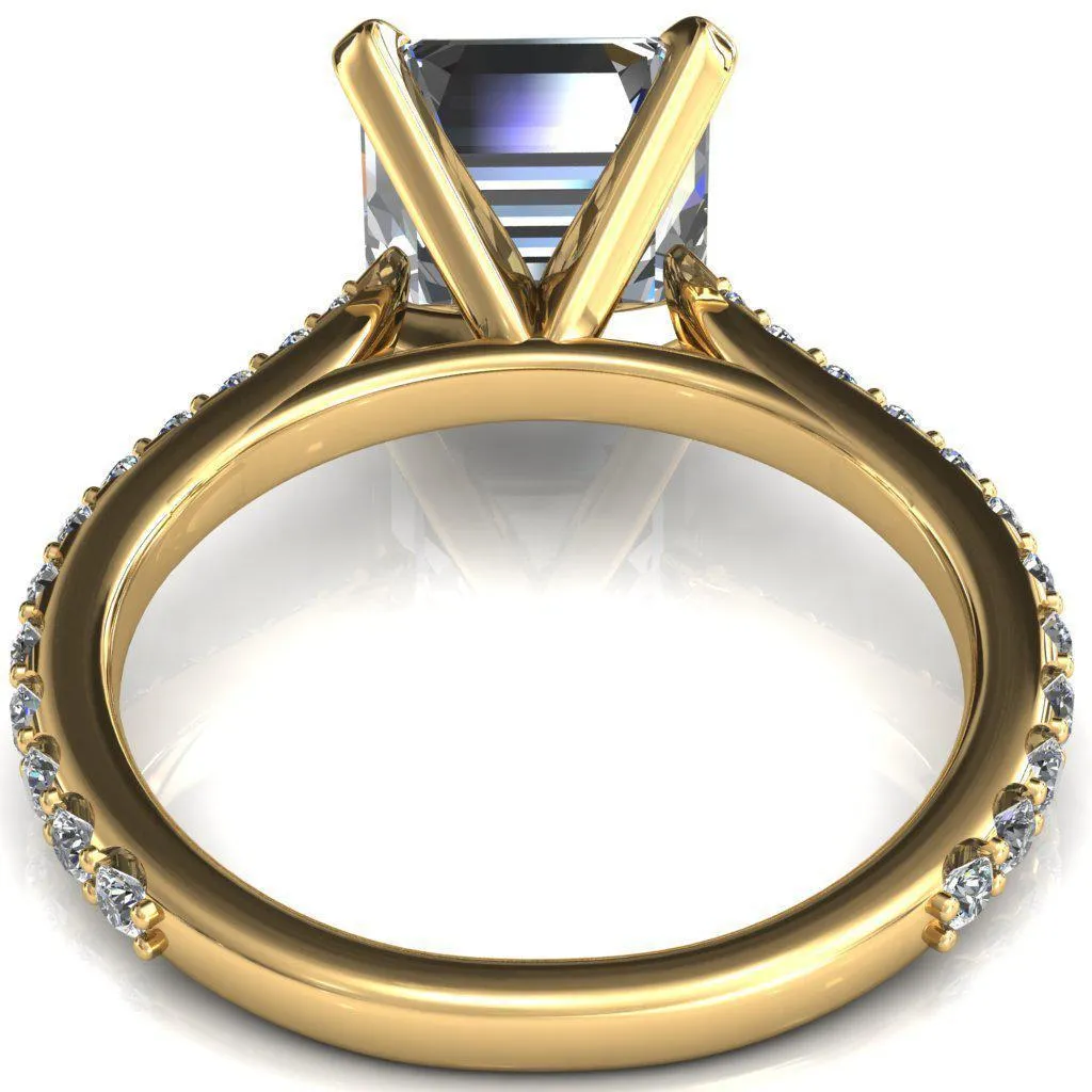 Kelsy Asscher Moissanite 4 Prong 3/4 Shared Scalloped Inverted Cathedral Ring