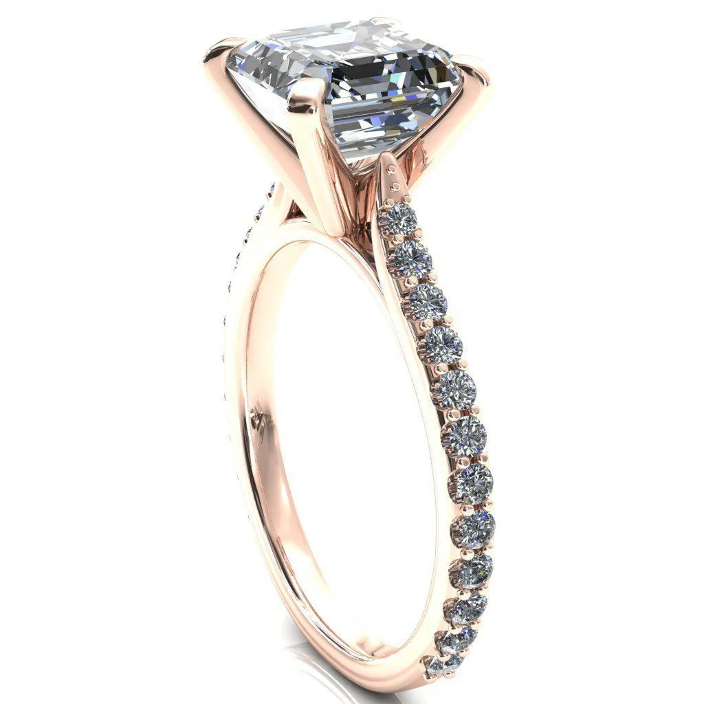 Kelsy Asscher Moissanite 4 Prong 3/4 Shared Scalloped Inverted Cathedral Ring