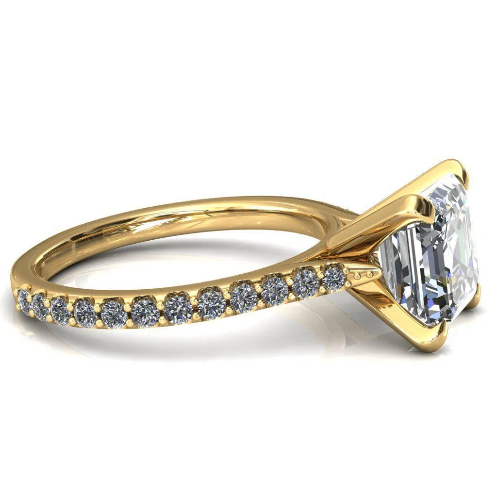 Kelsy Asscher Moissanite 4 Prong 3/4 Shared Scalloped Inverted Cathedral Ring