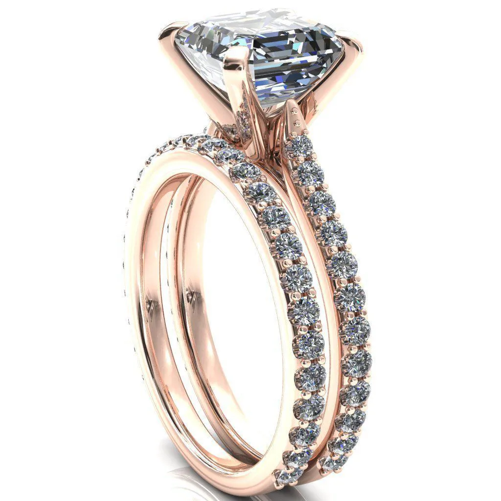 Kelsy Asscher Moissanite 4 Prong 3/4 Shared Scalloped Inverted Cathedral Ring