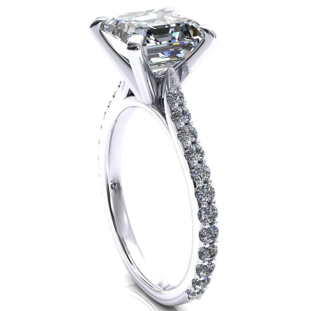 Kelsy Asscher Moissanite 4 Prong 3/4 Shared Scalloped Inverted Cathedral Ring