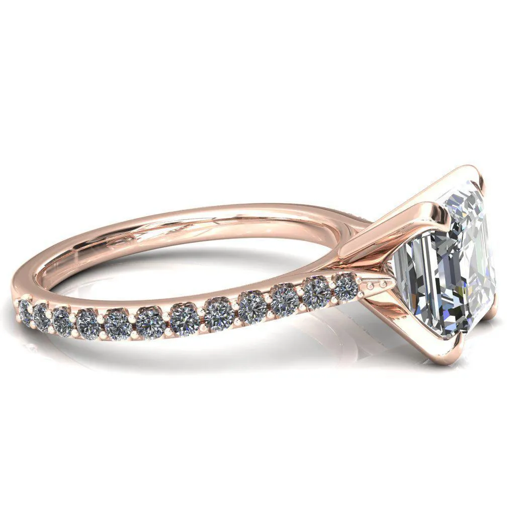 Kelsy Asscher Moissanite 4 Prong 3/4 Shared Scalloped Inverted Cathedral Ring