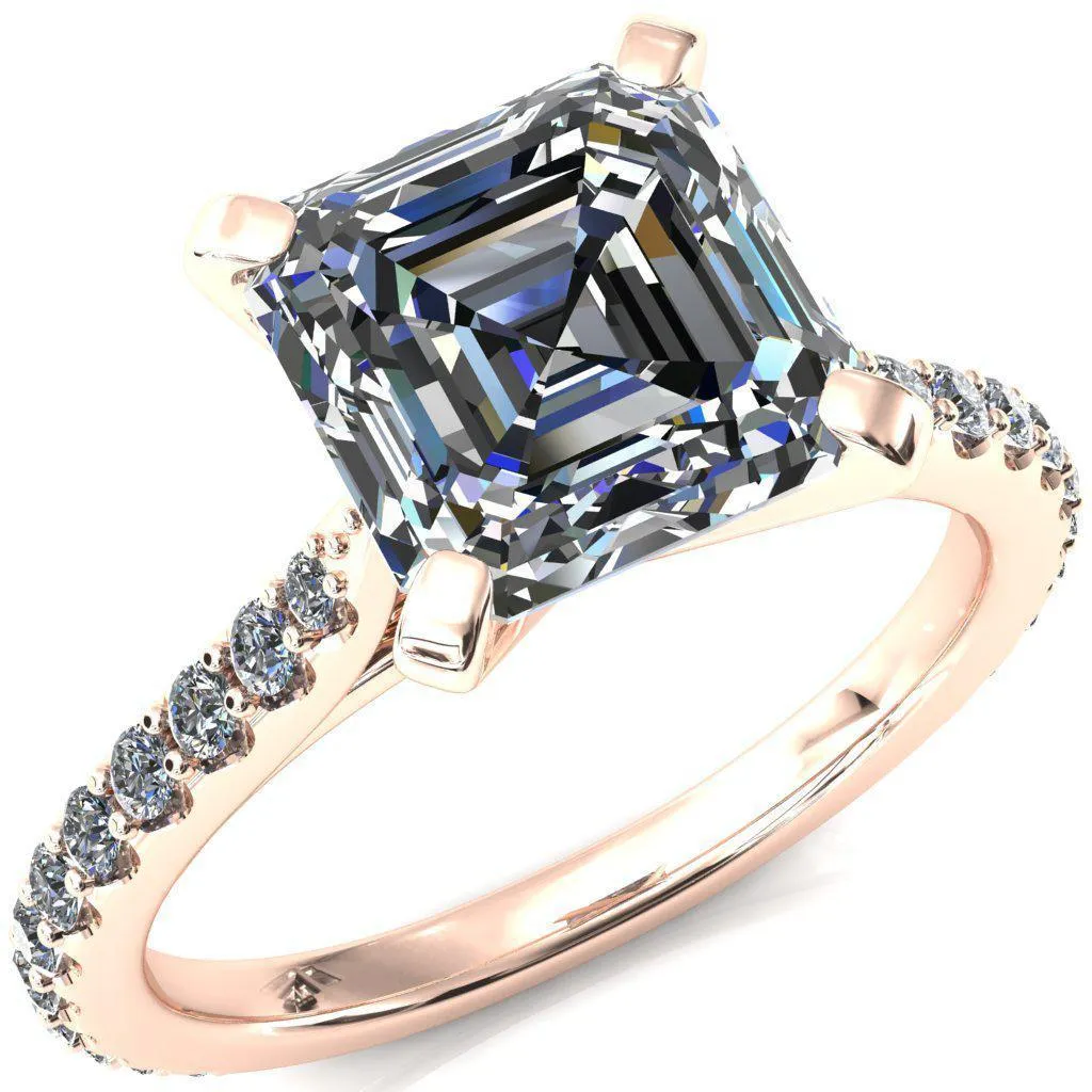 Kelsy Asscher Moissanite 4 Prong 3/4 Shared Scalloped Inverted Cathedral Ring