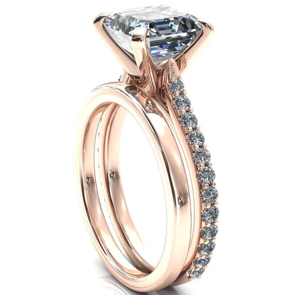 Kelsy Asscher Moissanite 4 Prong 3/4 Shared Scalloped Inverted Cathedral Ring