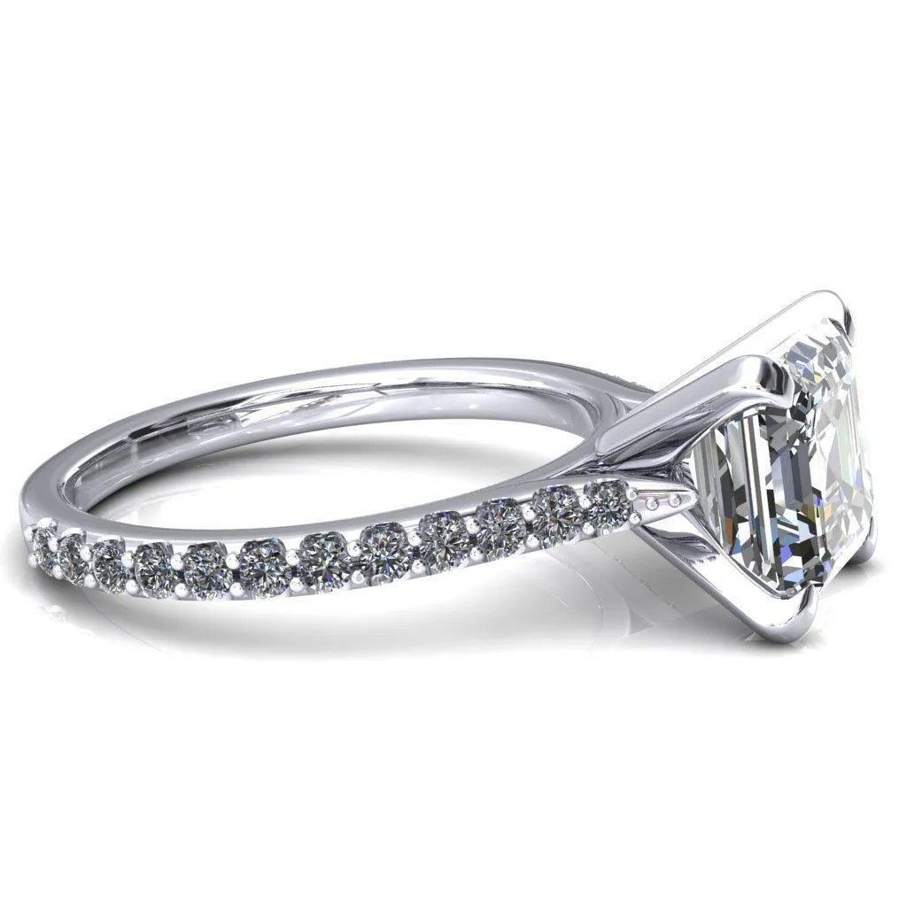 Kelsy Asscher Moissanite 4 Prong 3/4 Shared Scalloped Inverted Cathedral Ring