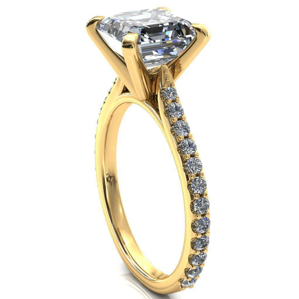 Kelsy Asscher Moissanite 4 Prong 3/4 Shared Scalloped Inverted Cathedral Ring