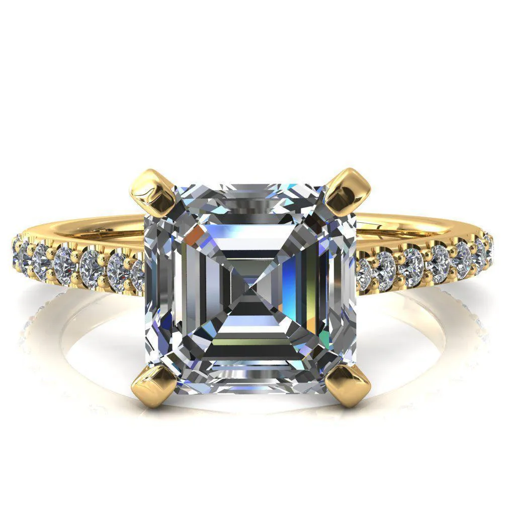 Kelsy Asscher Moissanite 4 Prong 3/4 Shared Scalloped Inverted Cathedral Ring