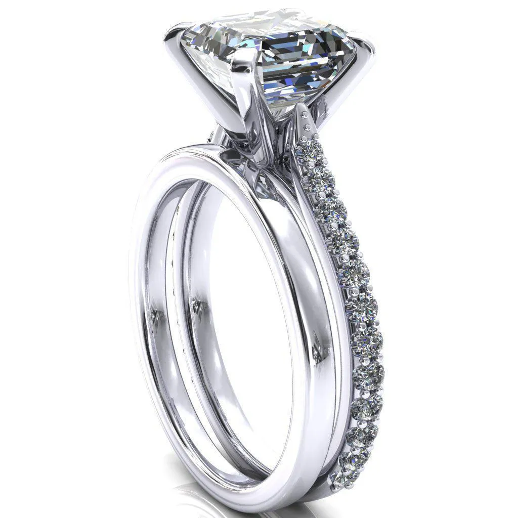 Kelsy Asscher Moissanite 4 Prong 3/4 Shared Scalloped Inverted Cathedral Ring