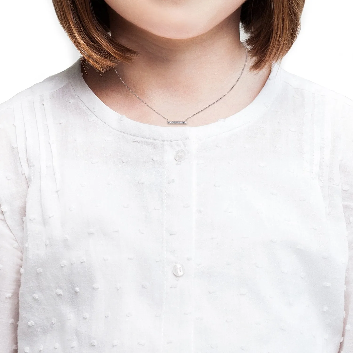 Kids Cluster Rectangular Bar Necklace 10K Gold